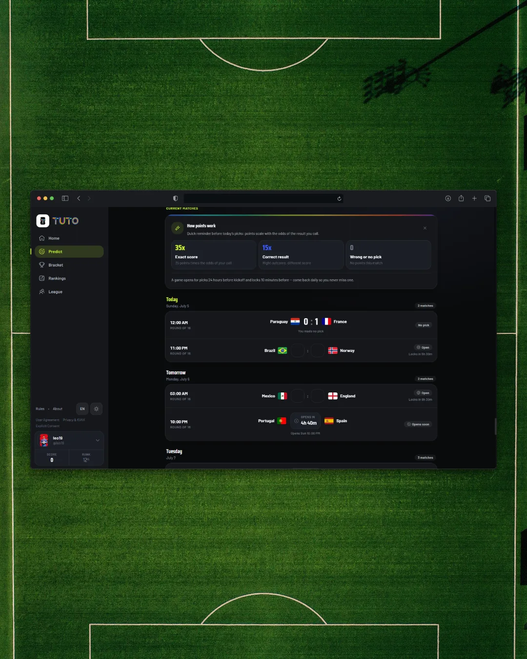 Tuto match prediction card