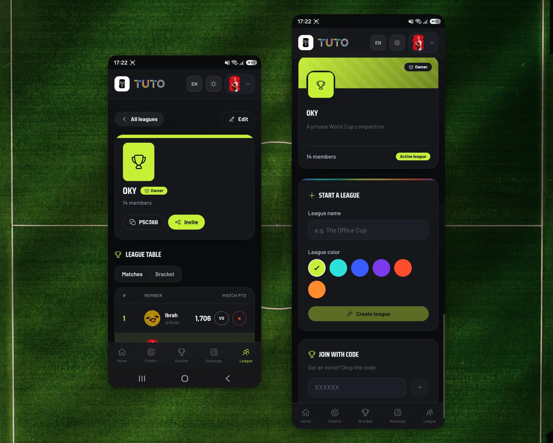 Tuto mobile private league and league creation screens