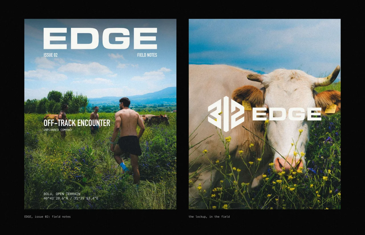 EDGE dergisinin saha notları kapağı ve yatay kullanımın inek ve kır çiçekleri fotoğrafının üzerinde durduğu sayfa